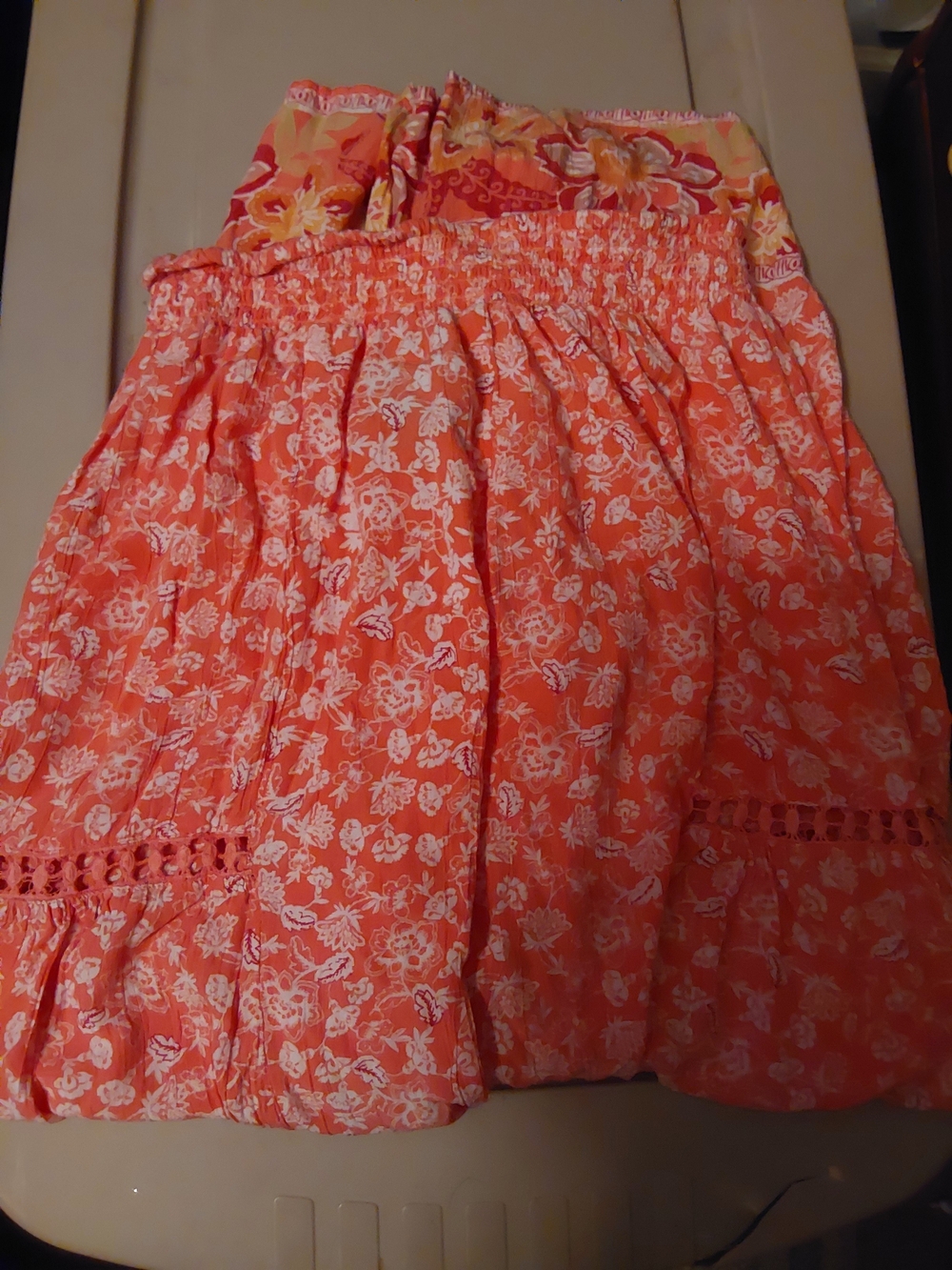 Angie Coral and White Floral Smocked Beach Pants